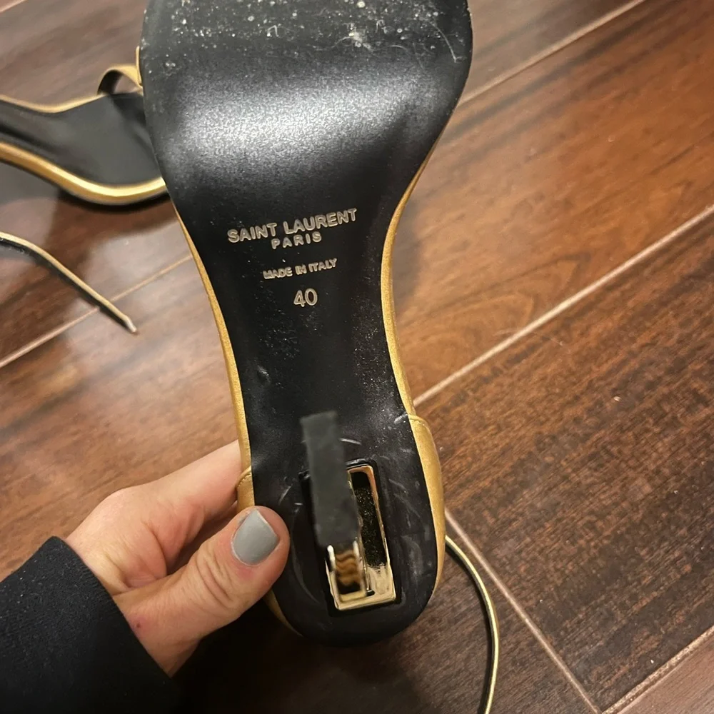 Saint Laurent Gold and Black Opyum Logo-Heel Sandals - Picture 5 of 6